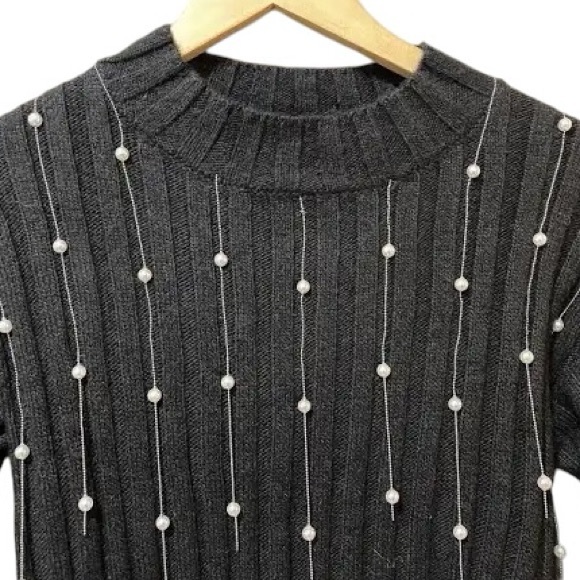 Zara Fringed Pearl Knit Wool Blend Sweater - Picture 10 of 16